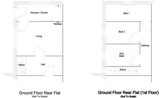 floor plan, ground floor rear flat 3