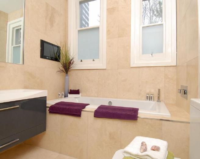 Modern Purple And Beige Bathroom 