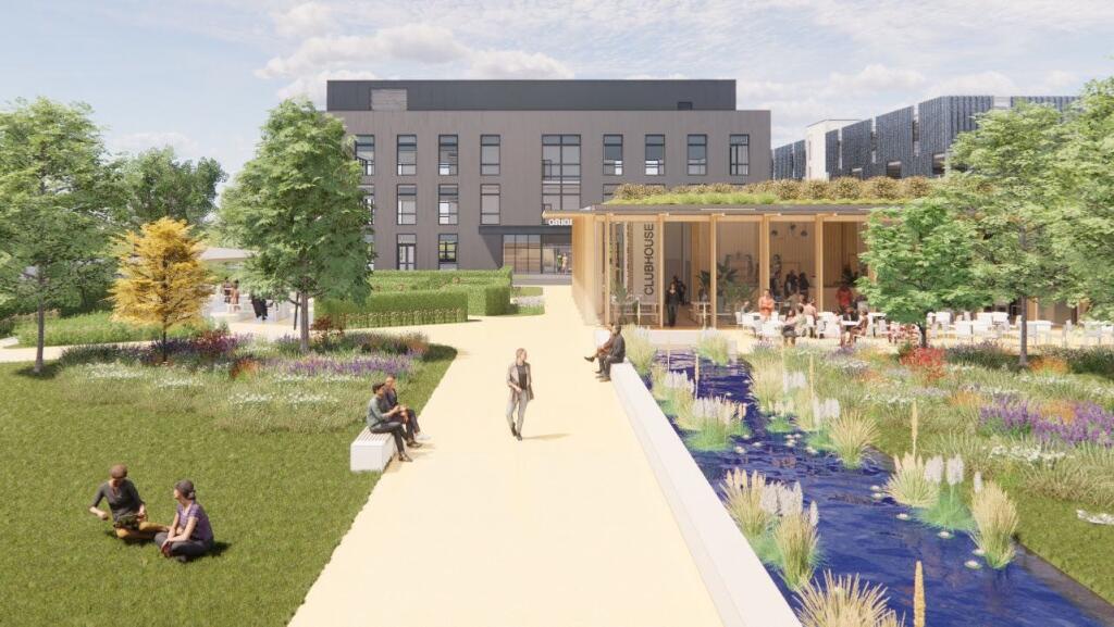 CGI view of The Clubhouse and surrounding landscaping