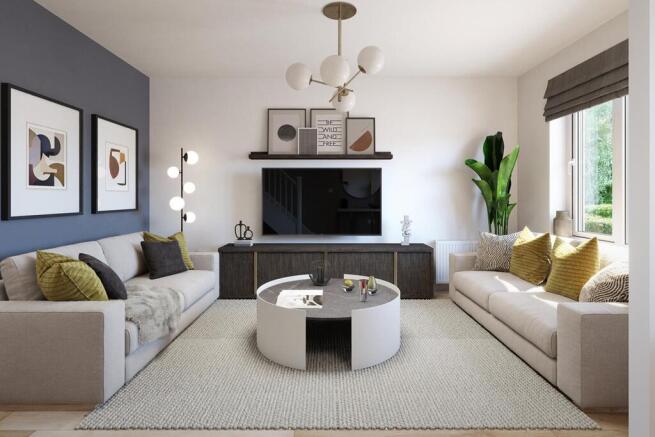 Open plan lounge with plenty of space for two sofas