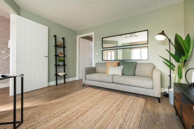 Entering into the living room with front facing views