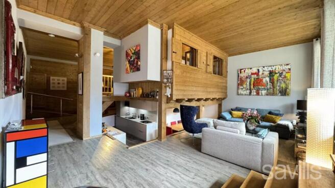 Living room kitchen apartment Courchevel Moriond