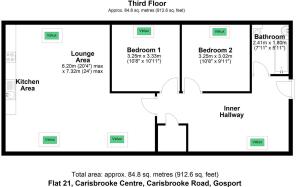 Floor plan Flat 21, Carisbrooke Centre. PO13 0FU.J