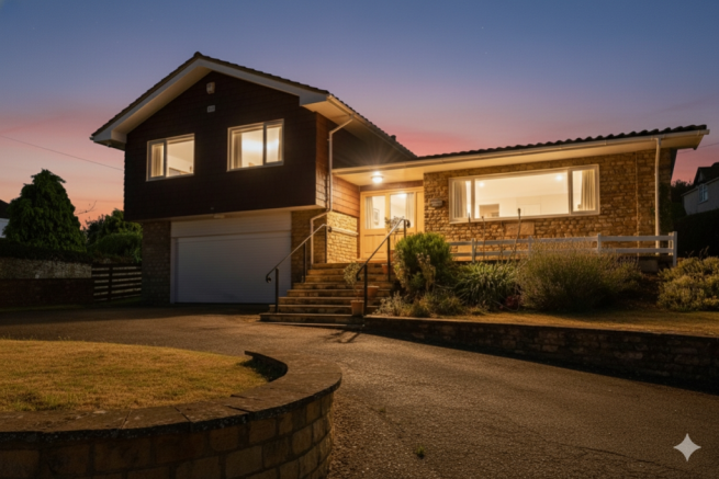 AI Enhanced view of property at dusk