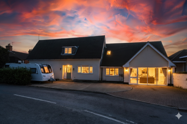 AI Enhanced view of property at dusk