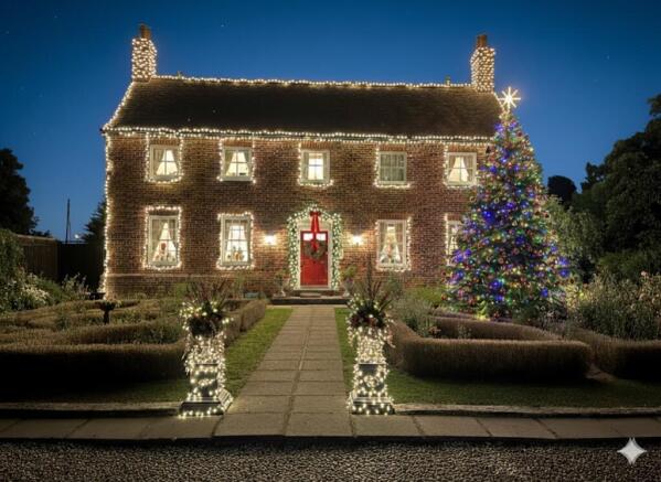barrow hall farmhouse with xmas lights nightime