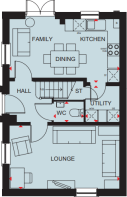 Ground floor plan of the Hadley 3 bedroom home