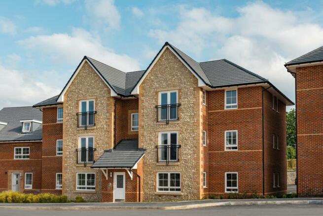 External shot of the falkirk apartment block at compass point with stone