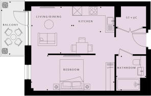 1-bed apartment - plots 352, 360, 368, 376, 384