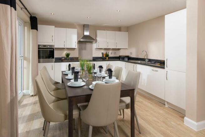 Internal image of the kitchen/dining area in the Halton home