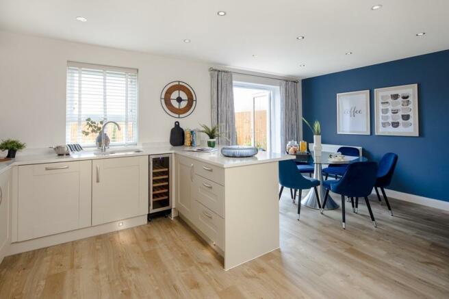 Inside view of open plan kitchen. The Chester. 4 bed home.