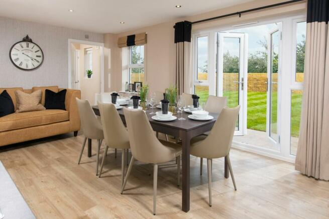 Internal image of the Halton dining area with French doors to garden