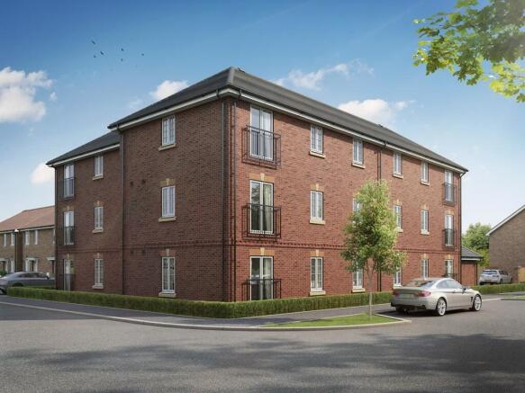 A CGI image of apartment block E
