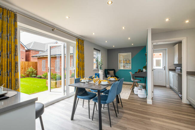 Interior view of the open plan kitchen dining in our 5 bed Lamberton home