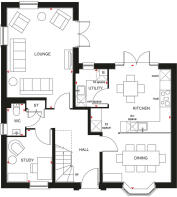 Ground floor plan of the Avondale 4 bedroom home at Hampton Mill