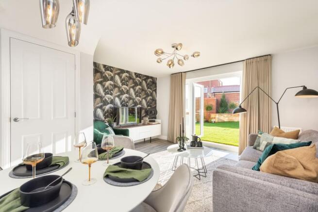 Norbury open-plan lounge and dining area with French doors onto the garden