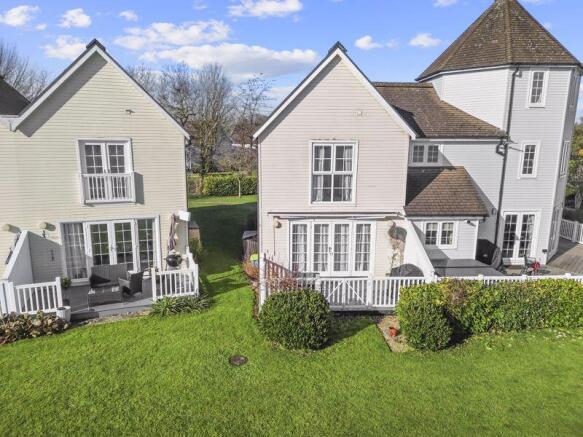 Drone of lakeside deck