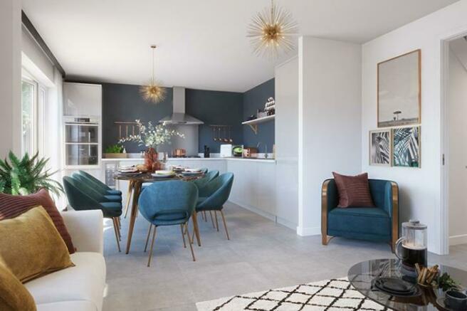 Internal image of the Hertford open plan kitchen diner