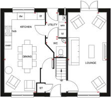 Typical Thornton style 4 bedroom home ground floor plan