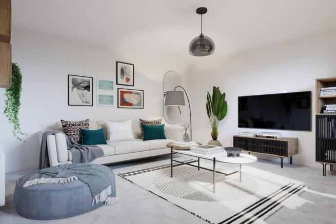 The spacious living room is found at the front of the home