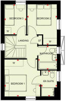 First floor plan of the Moresby 3 bedroom home at Okement Park
