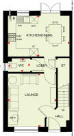Ground floor plan of the Ellerton 3 bedroom home at Okement Park