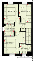 First floor plan of the Ellerton 3 bedroom home at Okement Park