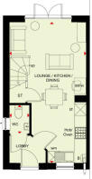 Ground floor plan of the Denford 2 bedroom home at Okement Park