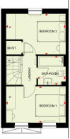 First floor plan of the Denford 2 bedroom home at Okement Park