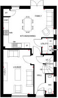 Ground floor plan of the three bedroom Charnwood at Ceres Rise