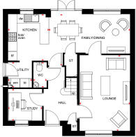 Ground floor layout for the Rowan by Barratt Homes at Ceres Rise, Swaffham