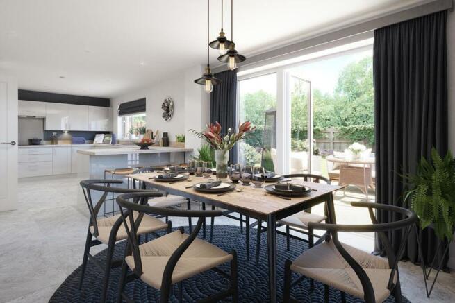 Sociable kitchen diner with French doors opening out to the garden