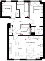 Floorplan of 2 bedroom Osprey Type A apartment