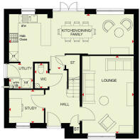 Ground floor plan of the Radleigh 4 bedroom home at Treledan, Saltash