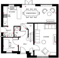 Ground floor plan of the Radleigh 4 bedroom home