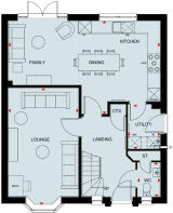 Ground floor plan of the Kirkdale 4 bedroom home at Treledan