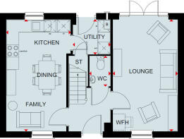 Ground floor plan of the Hadley 3 bedroom home at Treledan