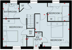 First floor plan of the Hadley 3 bedroom home at Treledan