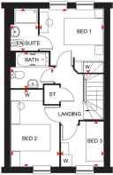 Floorplan showing the first floor of the Archford 3 bedroom home