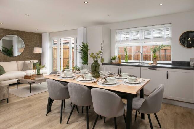 Internal view of spacious open-plan kitchen-diner