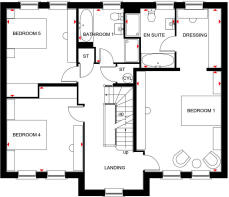 View of the first floor, floor plan of the five bedroom Lichfield