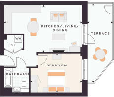 1 bedroom floorplan - Rowan House