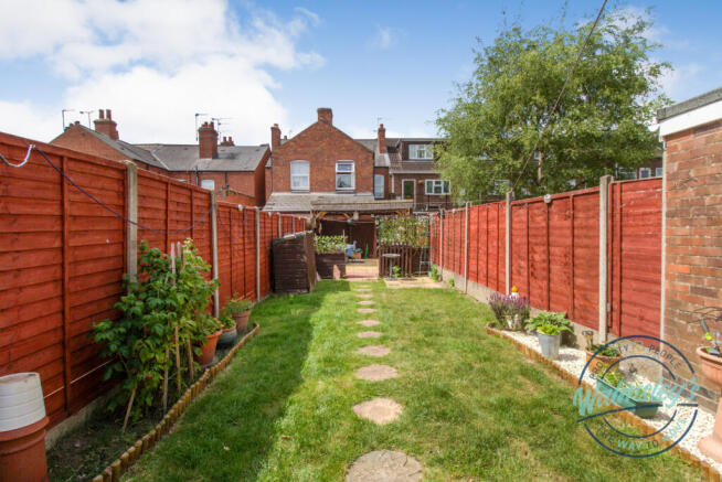 Rear gardens with lawn & patio & shed