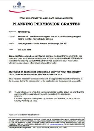 Planning Permission Granted Certificate - name and