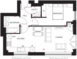 Floorplan of 1 bedroom apartment