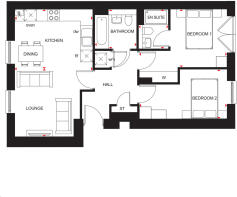 Floorplan of 2 bedroom apartment