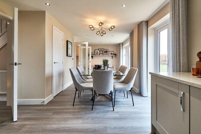 An open-plan kitchen/dining area