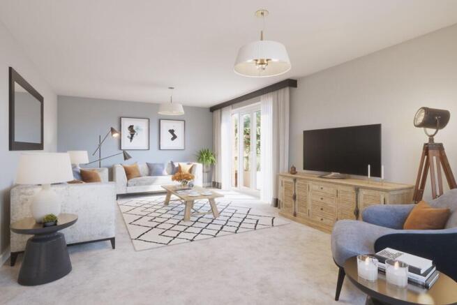 Large spacious living room with French doors opening to the garden