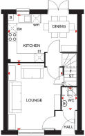 Floorplan showing the ground floor of the Archford 3 bedroom home