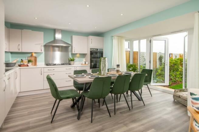 Open-plan kitchen-diner with French doors